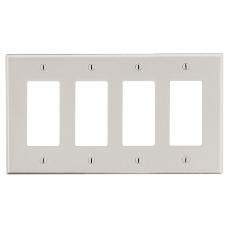 Hubbell Wiring Device-Kellems Wallplate, Mid-Size 4-Gang, 4) Decorator, Light Almond PJ264LA